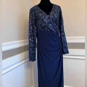 NWT Ralph Lauren - Long Sleeve Sequin Gown - Size 18 - Navy Blue - New w/Tags